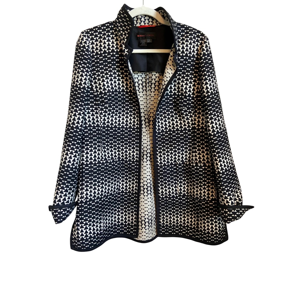 Nina McLemore Womens Black White Wool Blend Silk Lined Jacket Size 6